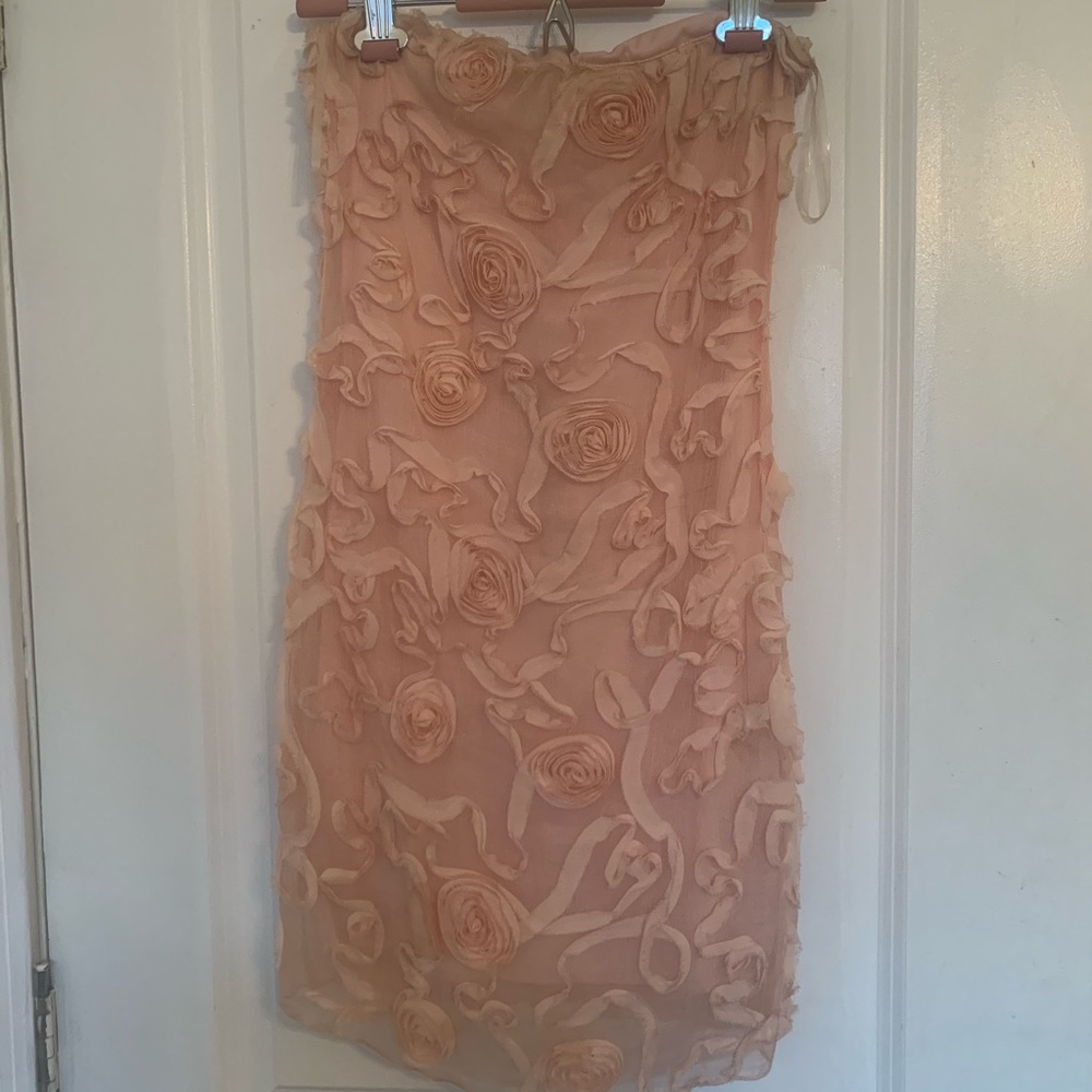 Pink Rosette Appliqué Strapless Mini Dress